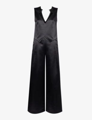 Shop Noir Kei Ninomiya Women's Black Pleated Sleeveless Satin Jumpsuit