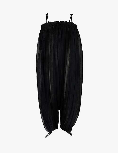 NOIR KEI NINOMIYA: Bow-embellished wide-leg mesh jumpsuit