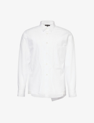 Shop Comme Des Garçons Homme Deux Comme Des Garcons Homme Plus Men's White Long-sleeved Asymmetric-hem Cotton Shirt