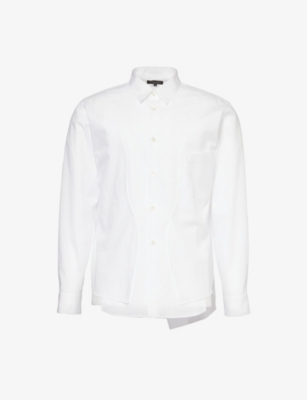 Comme Des Garçons Homme Deux Comme Des Garcons Homme Plus Mens White Long-sleeved Asymmetric-hem Cotton Shirt In White