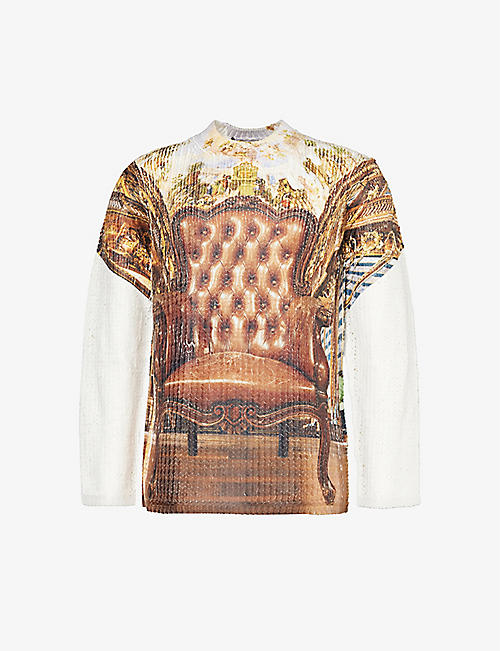COMME DES GARCONS HOMME PLUS: Relaxed-fit intarsia-print knitted sweatshirt