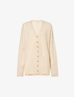 Reformation Womens Eco Beige Giusta Cable-knit Recycled Cashmere-blend Knitted Cardigan In Cream
