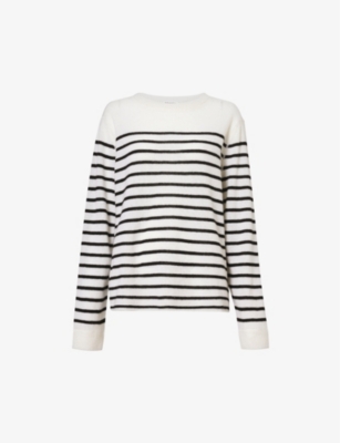 Reformation Cashmere Boyfriend Sweater In Gossamer Black Stripe