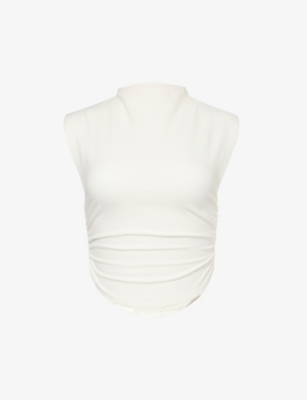 Reformation Lindy Ruched Crop Top In Ivory