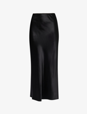 Reformation Womens Black Layla Flared-hem Silk Midi Skirt