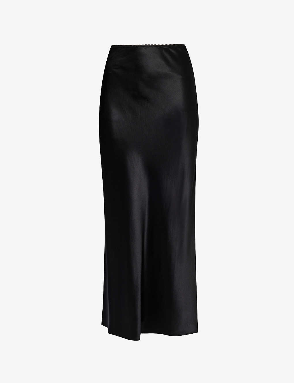 Reformation Womens Black Layla Flared-hem Silk Midi Skirt