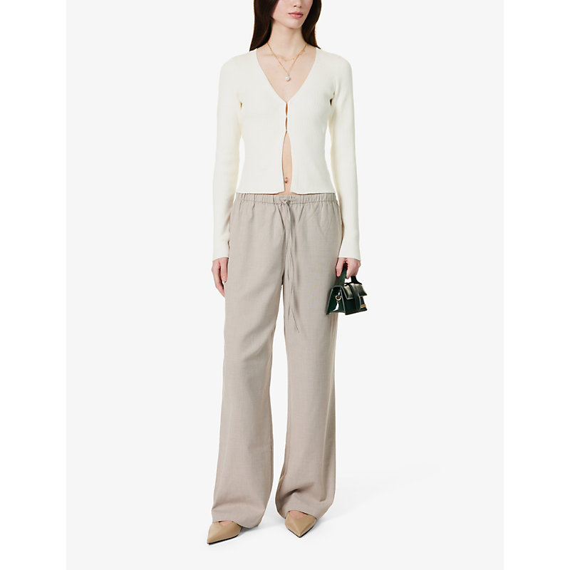 Shop Reformation Olina Straight-leg High-rise Woven Trousers In Natural