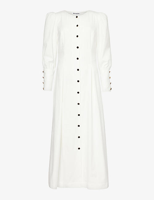 REFORMATION: Halia puffed-sleeve stretch organic-cotton midi dress