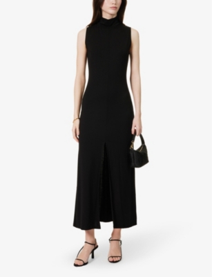Shop Reformation Axton High-neck Stretch-woven Midi Dress In Black