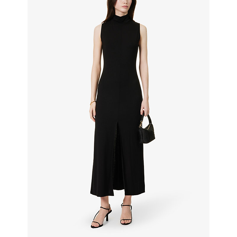 Shop Reformation Women's Black Axton High-neck Stretch-woven Midi Dress