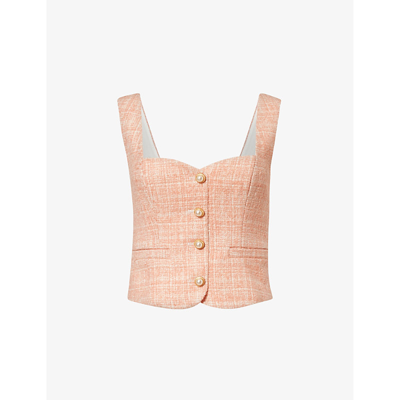Shop Reformation Womens Pink Amora Tweed-textured Woven Top