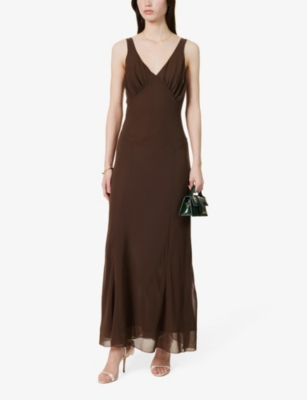 Shop Reformation Women's Dark Brown Fernanda V-neck Woven Midi Dress