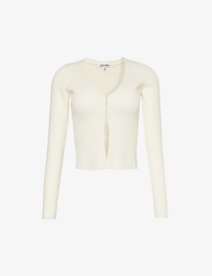 REFORMATION REFORMATION WOMEN'S FIOR DI LATTE KAITLYN RIBBED ORGANIC-COTTON-BLEND CARDIGAN
