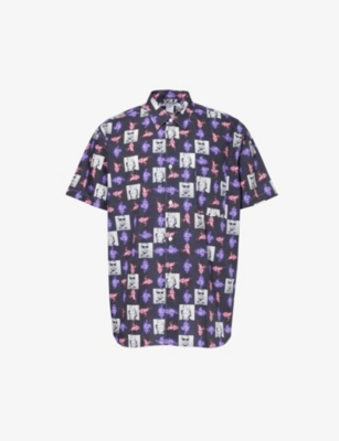 COMME DES GARCONS SHIRT: Graphic-print short-sleeved cotton-poplin shirt