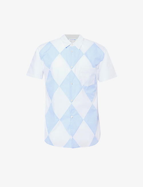 COMME DES GARCONS SHIRT: Diamond-pattern short-sleeved cotton shirt