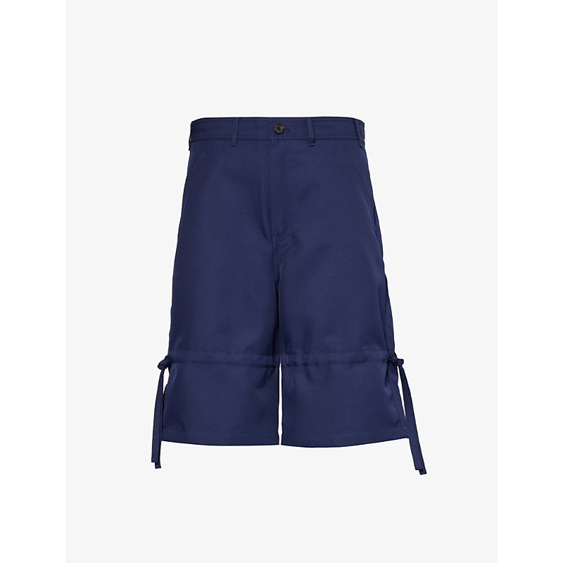 Shop Comme Des Garçons Shirt Drawstring-trim Structured-waistband Woven Shorts In Navy