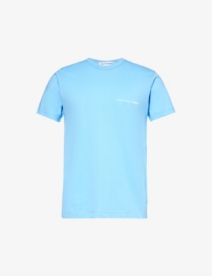 Shop Comme Des Garçons Shirt Comme Des Garcons Shirt Men's Blue Text-print Crewneck Cotton-jersey T-shirt