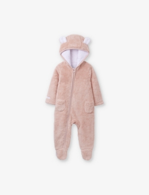 THE LITTLE WHITE COMPANY: Bear ears fleece romper 0-12 months