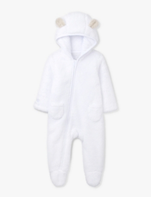 THE LITTLE WHITE COMPANY: Bear ears recycled-polyester fleece romper 0-12 months