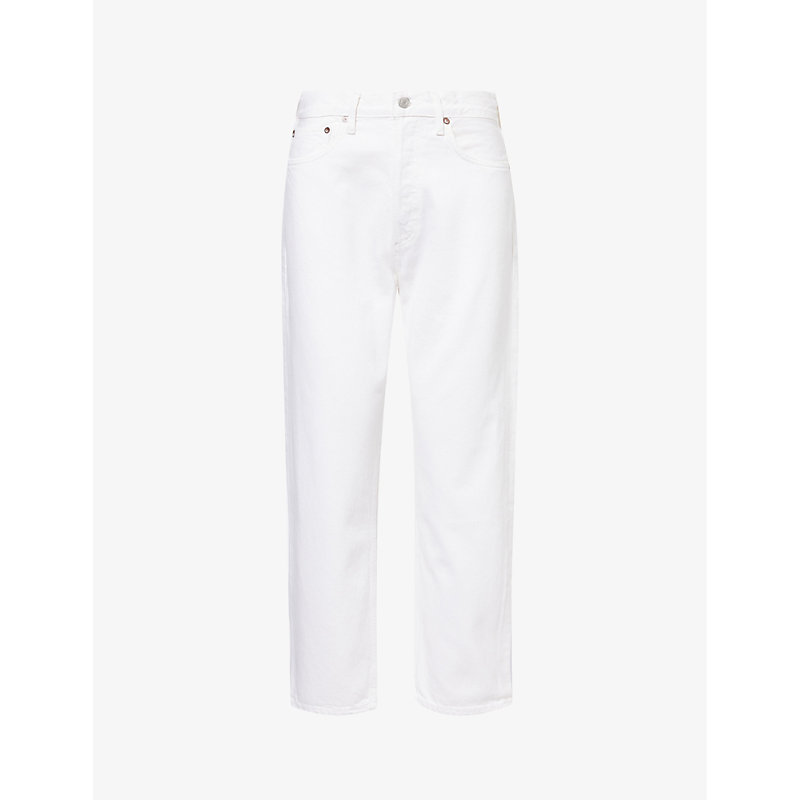 Shop Agolde 90's Straight-leg Mid-rise Cropped Organic-denim Jeans In Fortune Cookie (natural)