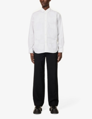 Shop Junya Watanabe Men's Whit Sx Wh Patchwork-appliqué Relaxed-fit Cotton-poplin Shirt