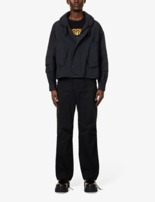 Shop Junya Watanabe Men's Black Concealed-hood Relaxed-fit Woven Jacket