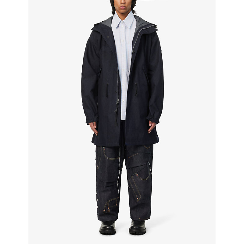 Shop Junya Watanabe Men's Indigo Man X Cp Company Goggle-hood Cotton Coat