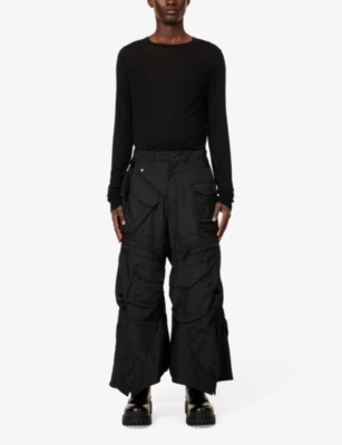 Shop Junya Watanabe Men's Black Patch-pocket Relaxed-fit Woven Trousers