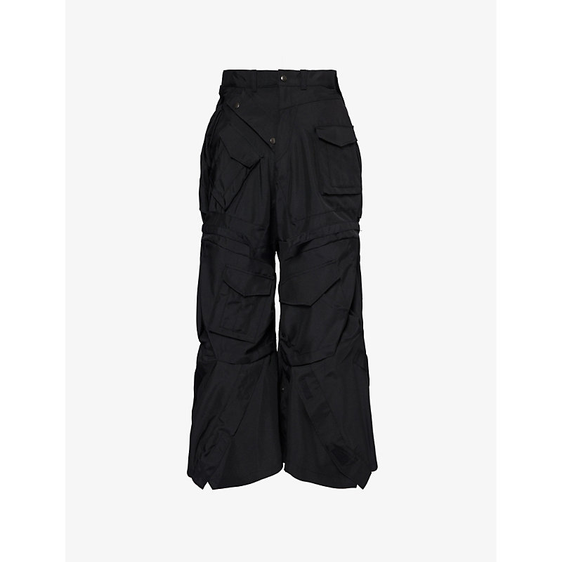 Junya Watanabe Mens Black Patch-pocket Relaxed-fit Woven Trousers