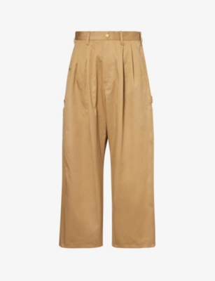 Shop Junya Watanabe Men's Beige Patch-pocket Wide-leg Cotton-twill Trousers