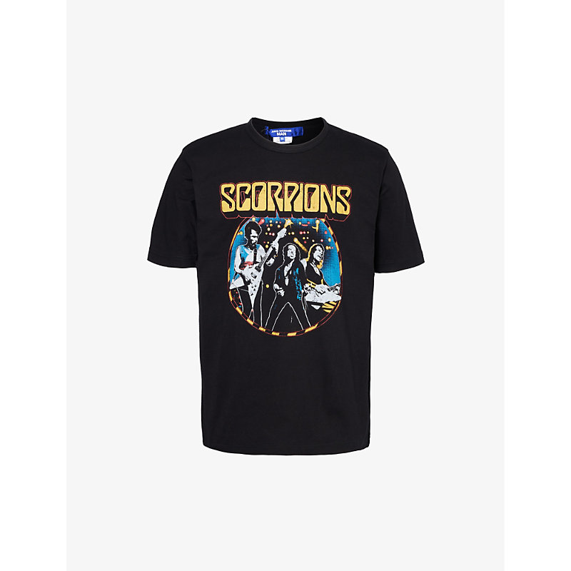 Shop Junya Watanabe Men's Black Scorpions Graphic-print Cotton-jersey T-shirt
