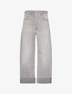 CITIZENS OF HUMANITY CITIZENS OF HUMANITY WOMEN'S QUARTZ GREY (LT GREY) AYLA FOLDED-HEM WIDE-LEG MID-RISE DENIM-BLEND JEA