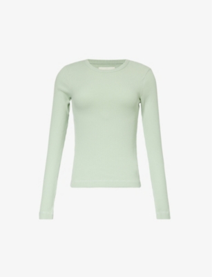 Shop Citizens Of Humanity Bina Long-sleeved Organic Cotton-blend Jersey Top In Pistachio (pale Green)