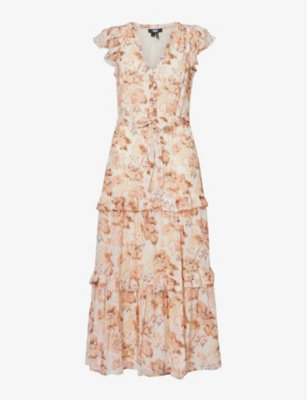 sheer floral embroidered midi dress Sheer Embroidered Dress With Intricate Floral Pattern - White