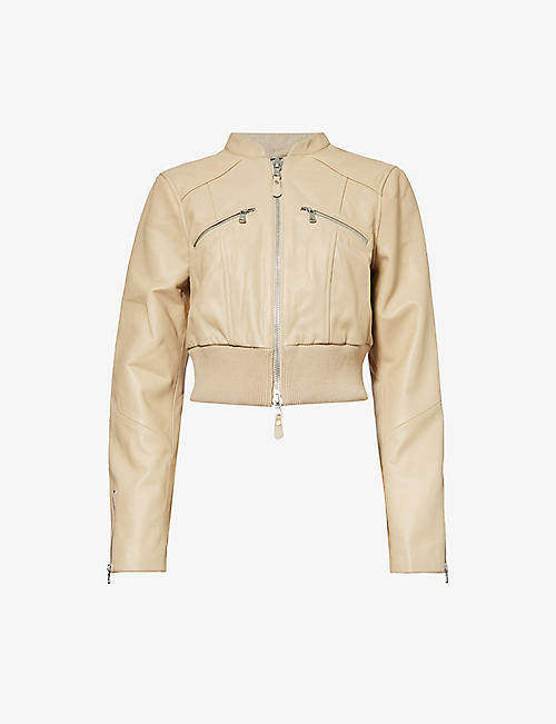 PAIGE: Ameena regular-fit cropped leather jacket