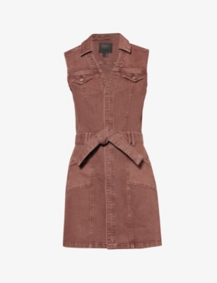 Shop Paige Kelsee Belted Stretch-denim Mini Dress In Vintage Brunette