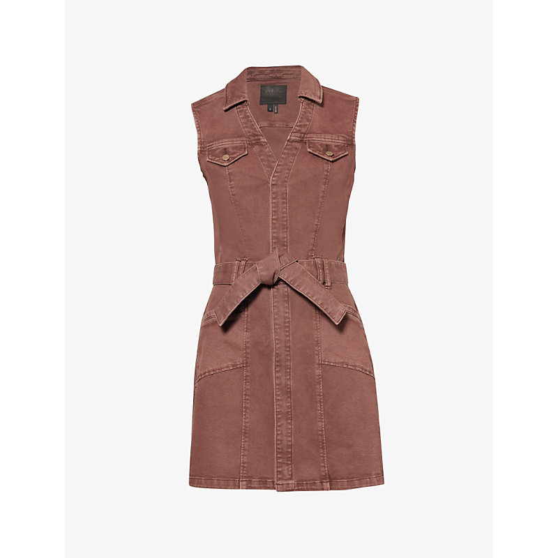 Shop Paige Women's Vintage Brunette Kelsee Belted Stretch-denim Mini Dress