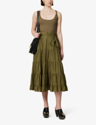 Shop Paige Samosa Regular-fit A-line Stretch-woven In Dark Brushed Olive