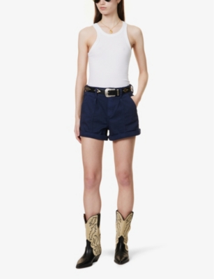 Shop Paige Women's Vintage Cosmic Navy Brooklyn Brand-patch Stretch-denim Shorts