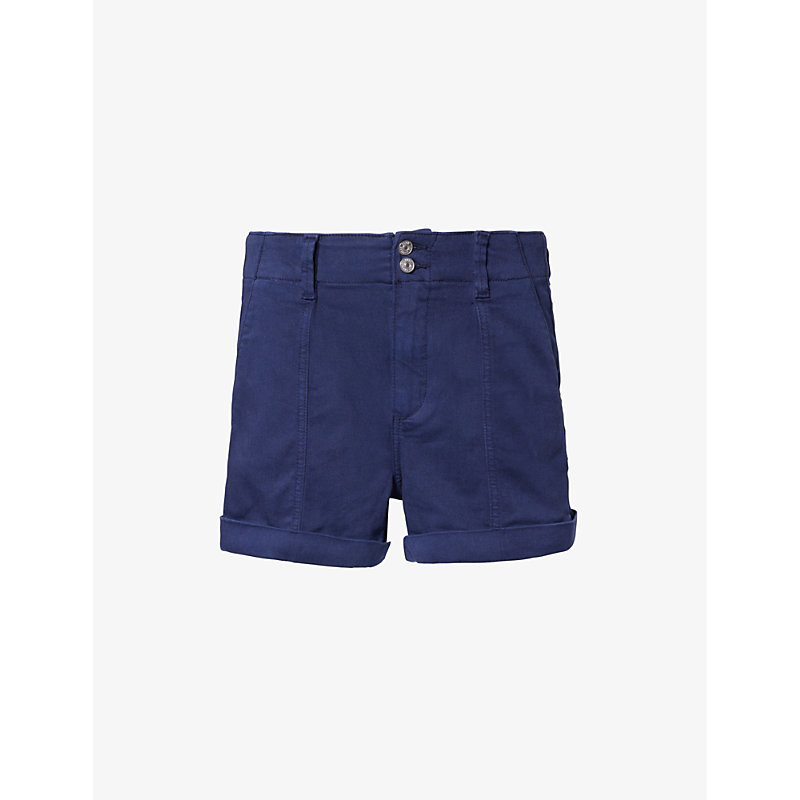 Shop Paige Brooklyn Brand-patch Stretch-denim Shorts In Vintage Cosmic Navy