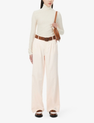 Shop Paige Women's Cream Merano Straight-leg High-rise Woven-blend Trousers