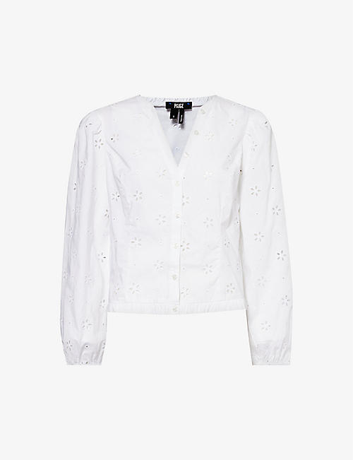 PAIGE: Juno floral-embroidered cotton-poplin blouse
