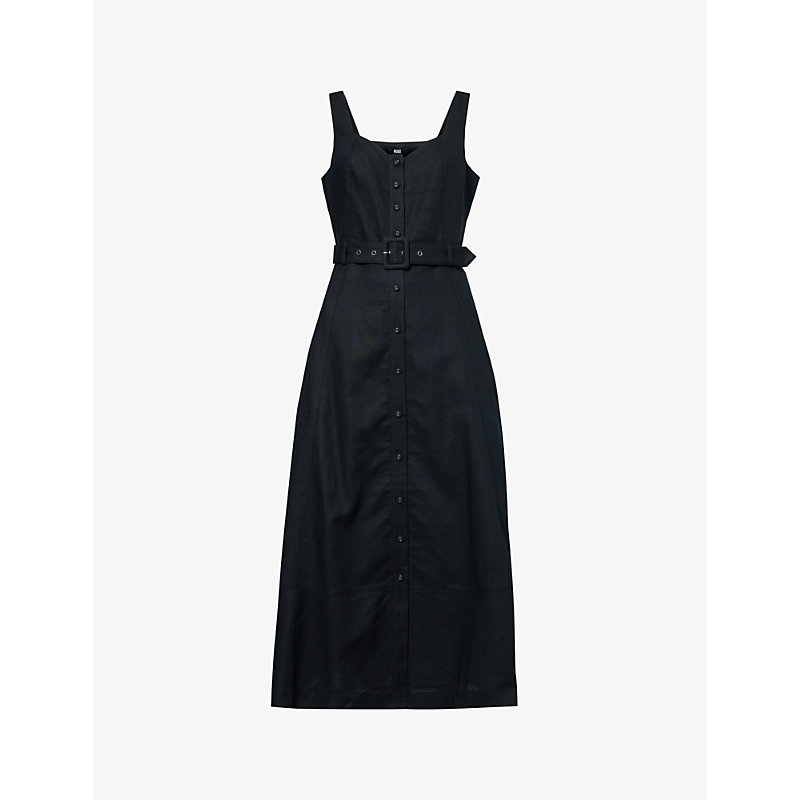 Shop Paige Arienne Regular-fit A-line Cotton And Linen Midi Dress In Black