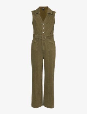 Shop Paige Women's Vintage Olive Meadow Sasha Sleeveless Stretch-denim Jumpsuit