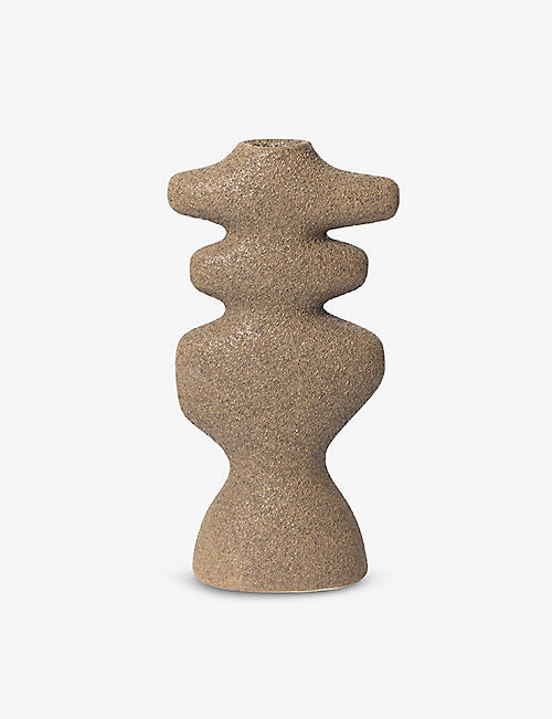 FERM LIVING: Yara abstract-design stoneware candle holder 19.5cm