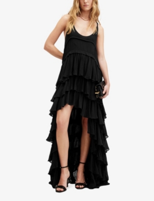 Allsaints Cavarly Tiered Ruffle Maxi Dress In Black