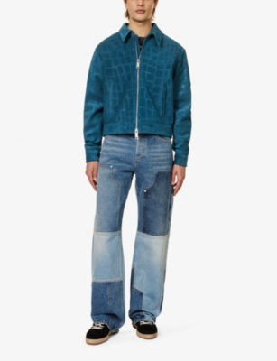 Shop Due Diligence Men's Blue Genus Patchwork-panel Relaxed-fit Wide-leg Jeans