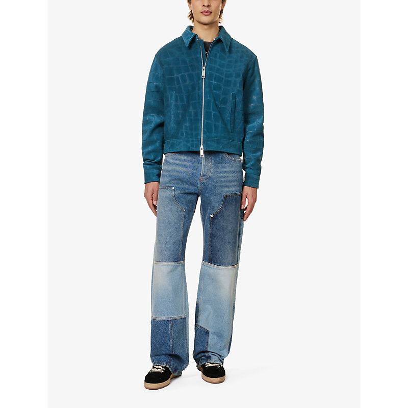 Shop Due Diligence Men's Blue Genus Patchwork-panel Relaxed-fit Wide-leg Jeans