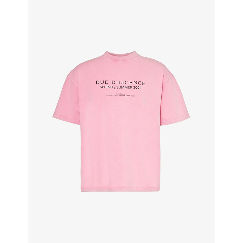 Due Diligence Mens Pink Spring Summer Boxy-fit Organic Cotton-jersey T-shirt