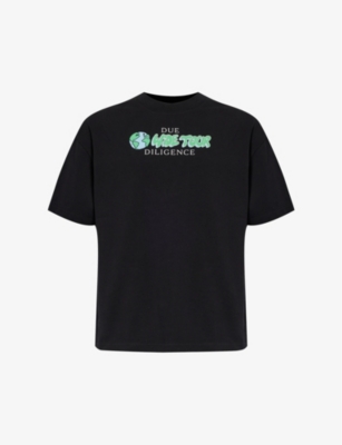 Due Diligence Mens Black World Tour Graphic-print Organic Cotton-jersey T-shirt
